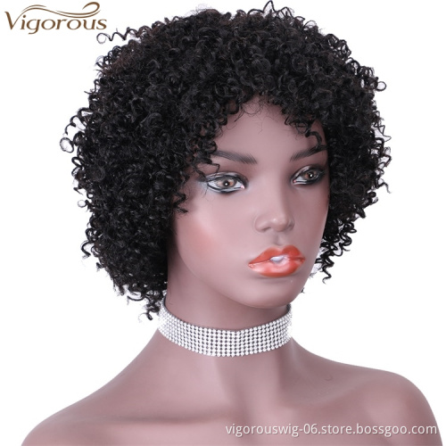 Vigorous Top Quality 100% Human Hair Wig Black Middle Part Short Wigs Kinky Curly Wigs for Black Women Wholesale Price